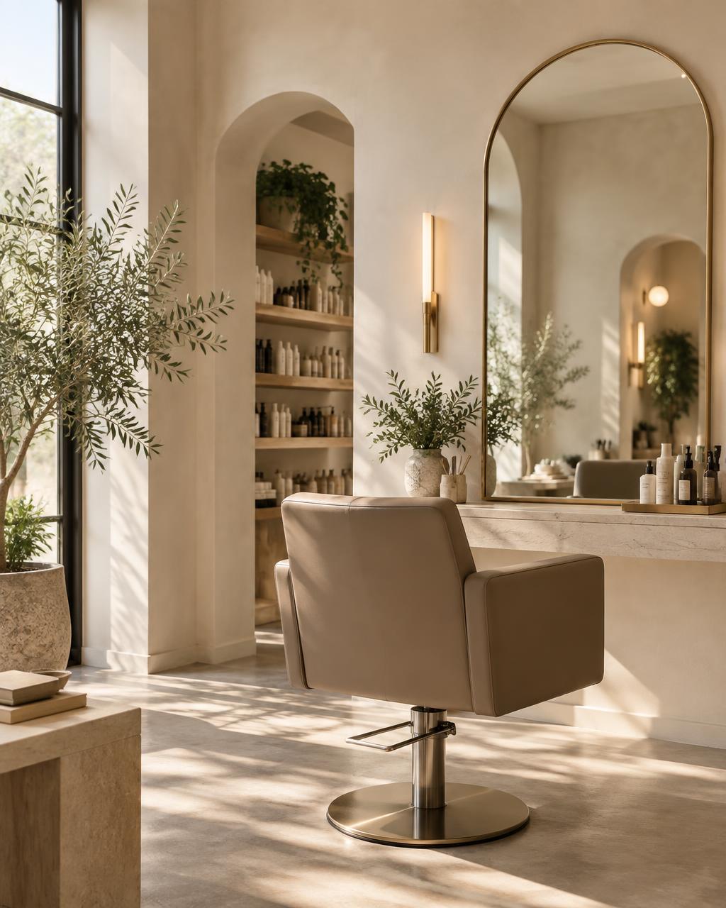 A warm modern salon interior